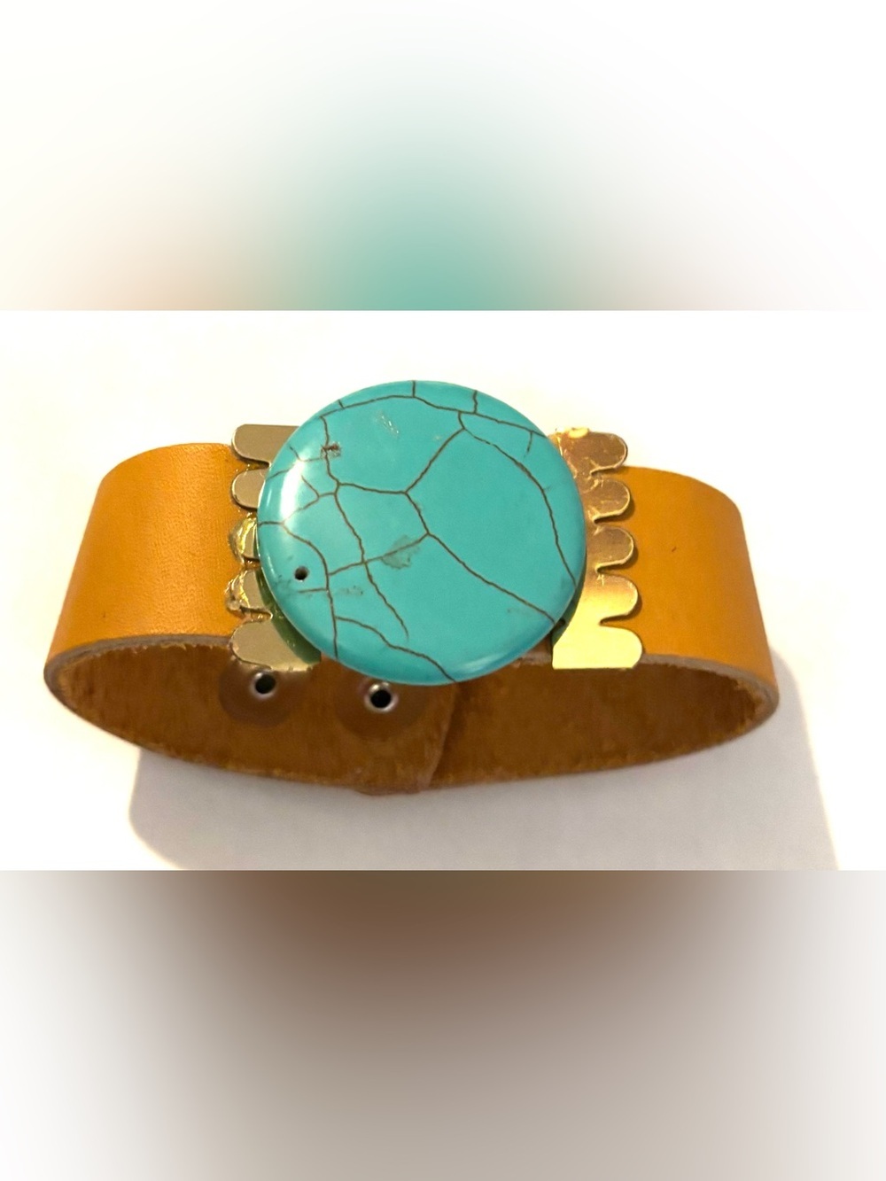 Turquoise Stone Leather Cuff Bracelet - Turquoise & Tan